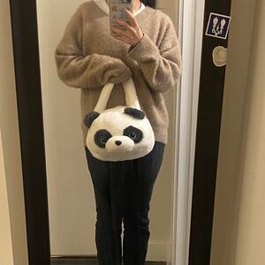 Adorable Panda Shoulder and Crossbody Fluffy Bag - White and Black